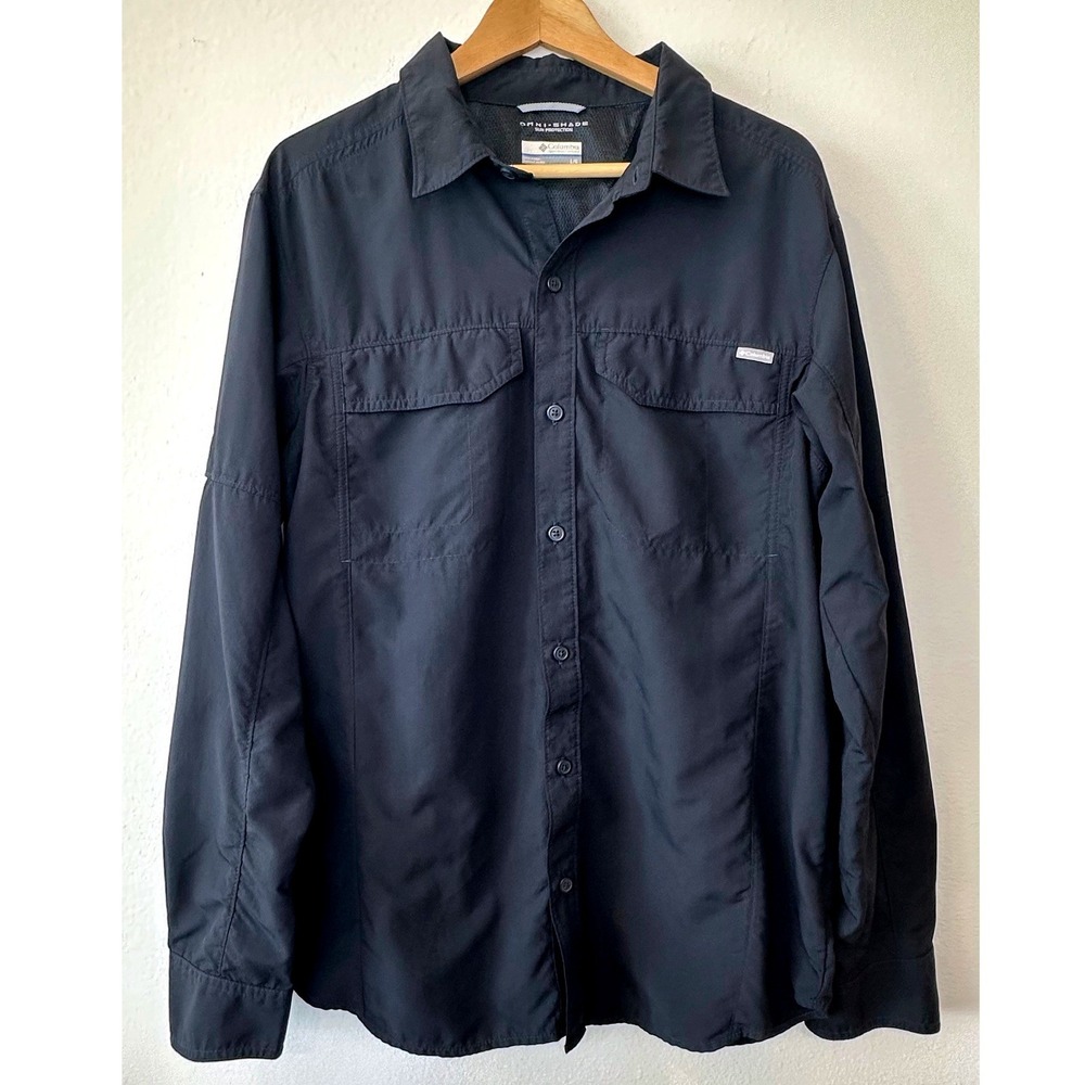 Columbia Men Shirt XL, Navy Blue, Fishing, Vented, Pockets, Roll Tab Sleeves - Picture 3 of 6